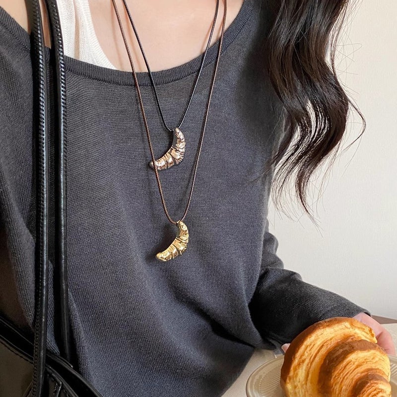 Korean-Style Cattle Bag Black Leather Cord Necklace Women'S All-Match Elegant Long Woolen Chain Clavicle Chain Accessories - Image 2